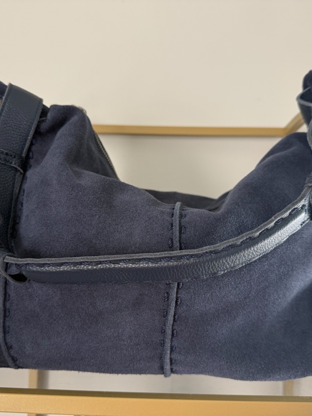 The Sak Navy Blue Suede Leather Hobo Shoulder Bag Adjustable Strap - Picture 2 of 9